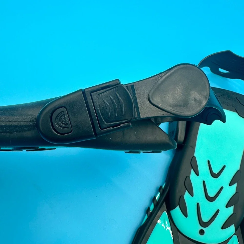 CAPAS Snorkel Fins Black Teal Open‎ Heel Adjustable Travel Flippers S/MD JR 9-13